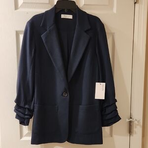Bailey 44 Adalynn Jacket Sleek Navy Blazer Ruched Sleeves Women's Size M